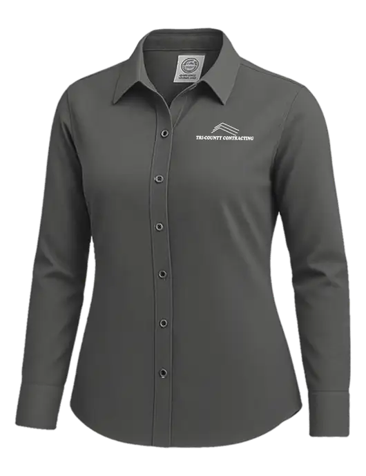 Brooks Brothers Womens Dark Grey Wrinkle-Free Stretch Nailhead Shirt w/Tri-County Logo