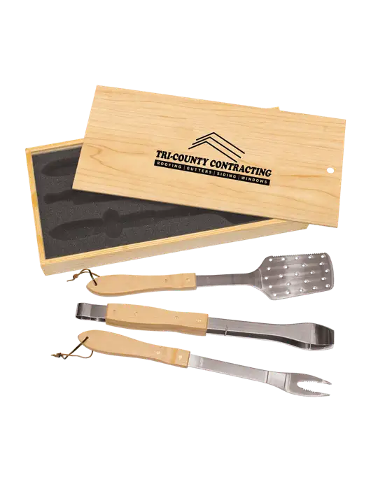 Wood BBQ Gift Set w/Tri-County Logo
