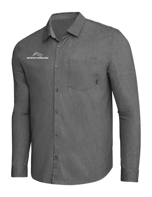 OGIO Dark Grey Heather Extend Long Sleeve Button Up Shirt w/Tri-County Logo