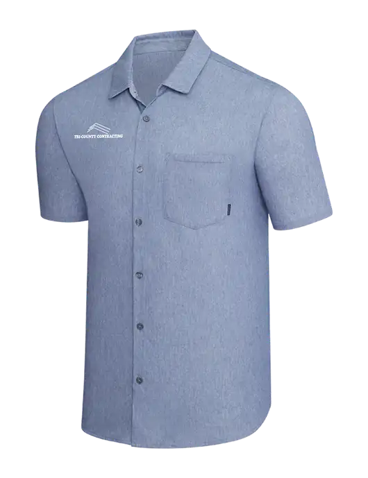 OGIO Slate Blue Heather Extend Short Sleeve Button Up Shirt w/Tri-County Logo