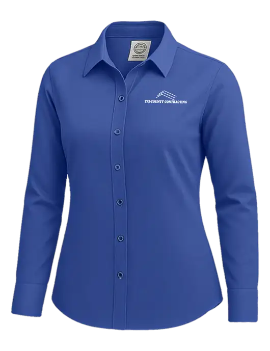Brooks Brothers Womens Royal Blue Wrinkle-Free Stretch Nailhead Shirt w/Tri-County Logo