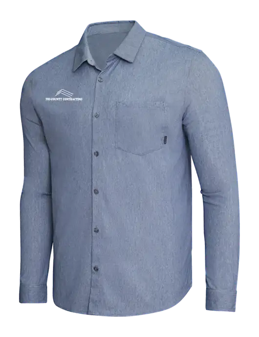 OGIO Slate Blue Heather Extend Long Sleeve Button Up Shirt w/Tri-County Logo