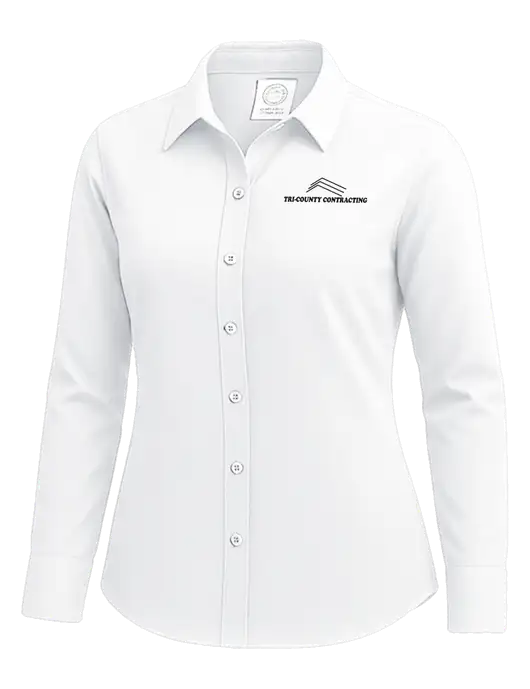 Brooks Brothers Womens White Wrinkle-Free Stretch Nailhead Shirt w/Tri-County Logo