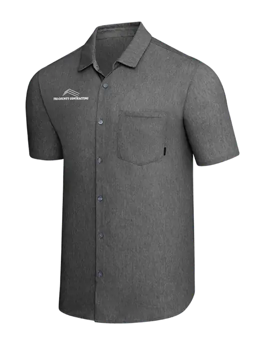 OGIO Dark Grey Heather Extend Short Sleeve Button Up Shirt w/Tri-County Logo