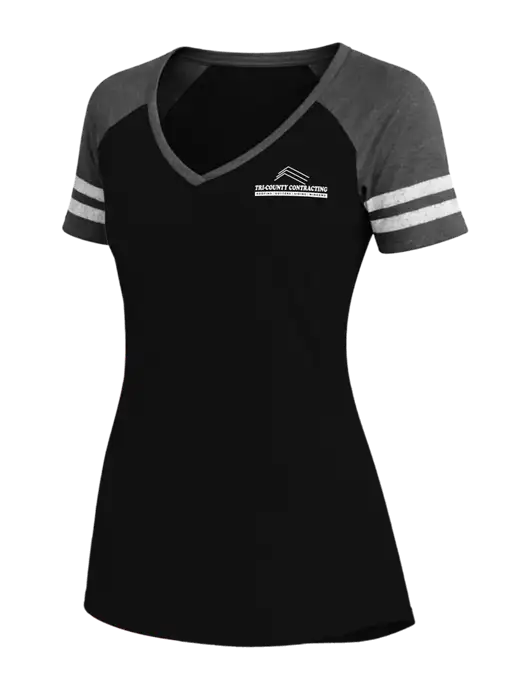 Womens Black/Charcoal Heather V-Neck Game Tee w/Tri-County Logo