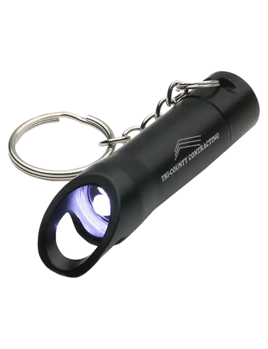 Black Pocket LED Flashlight with Bottle Opener & Keychain w/Tri-County Logo