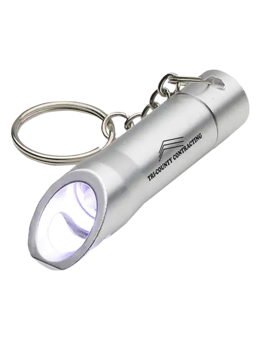Silver Pocket LED Flashlight with Bottle Opener & Keychain w/Tri-County Logo