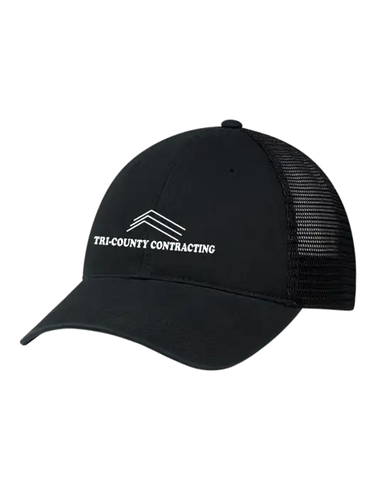 Richardson 111 Garment Washed Trucker Cap Black w/Black Mesh w/Tri-County Logo