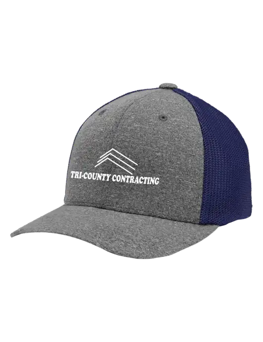 Flexfit Navy/Medium Grey Heather Melange Mesh Back Trucker Cap w/Tri-County Logo