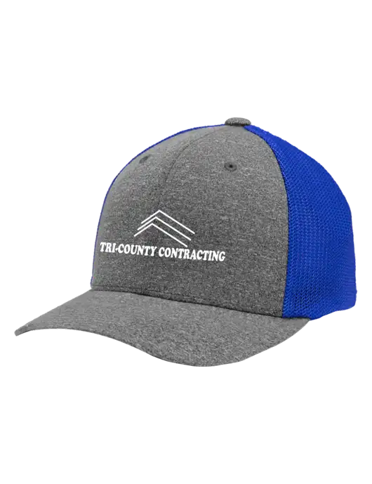 Flexfit Royal/Medium Grey Heather Melange Mesh Back Trucker Cap w/Tri-County Logo