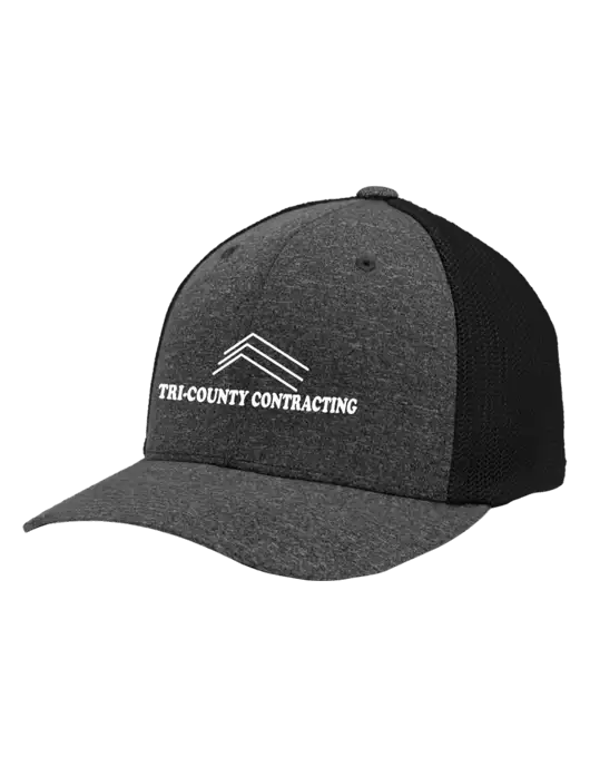 Flexfit Black/Dark Charcoal Heather Melange Mesh Back Trucker Cap w/Tri-County Logo