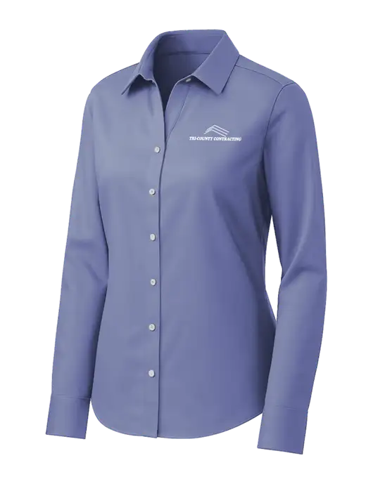 Brooks Brothers Womens Royal Blue Wrinkle-Free Stretch Pinpoint Shirt w/Tri-County Logo