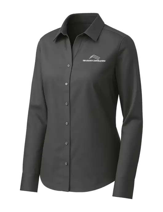 Brooks Brothers Womens Dark Grey Wrinkle-Free Stretch Pinpoint Shirt w/Tri-County Logo