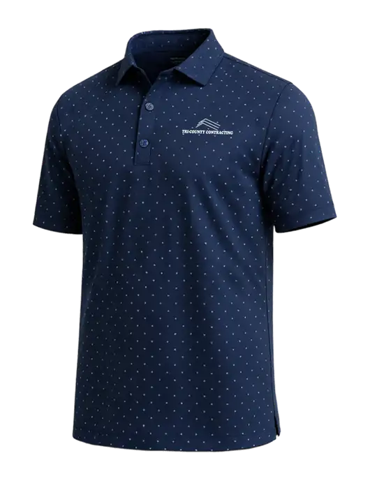 Callaway Micro Chev Dark Navy Print Polo w/Tri-County Logo