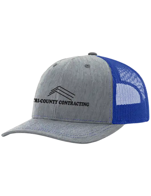 Richardson Adjustable Snapback Original 112 Trucker Cap Heather Light Grey w/Royal Mesh w/Tri-County Logo