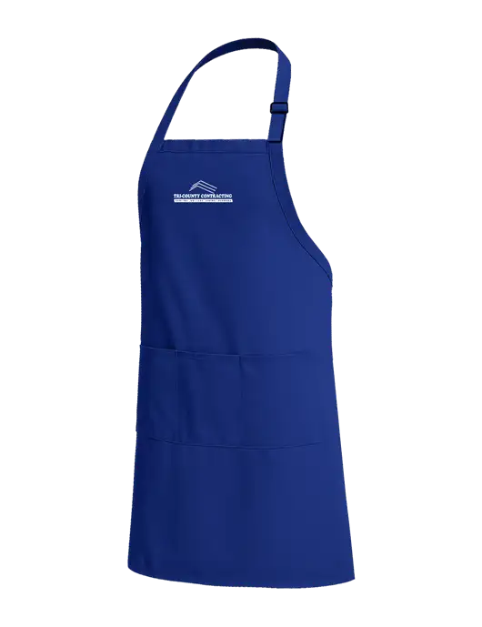 Easy Care Extra Long Bib Dark Royal Apron with Stain Release w/Tri-County Logo