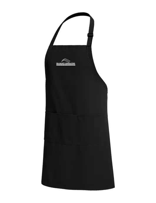 Easy Care Extra Long Bib Black Apron with Stain Release w/Tri-County Logo