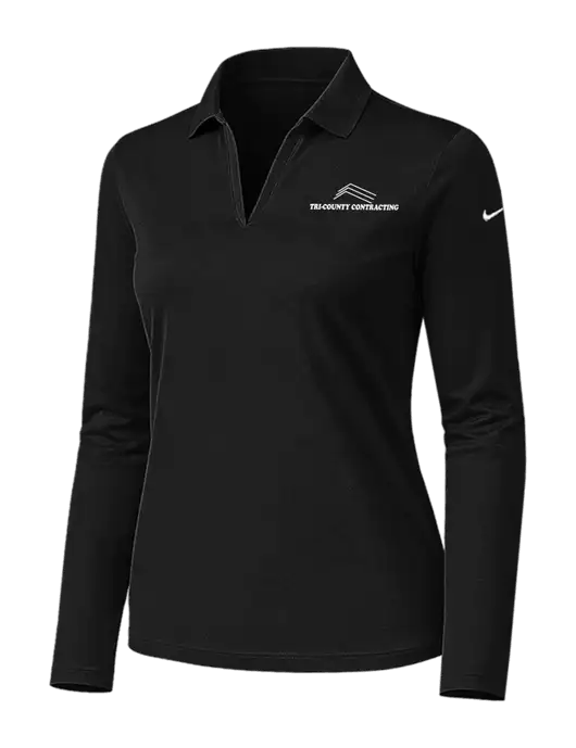 Nike Womens Black Dri-FIT Micro Pique 2.0 Long Sleeve Polo w/Tri-County Logo