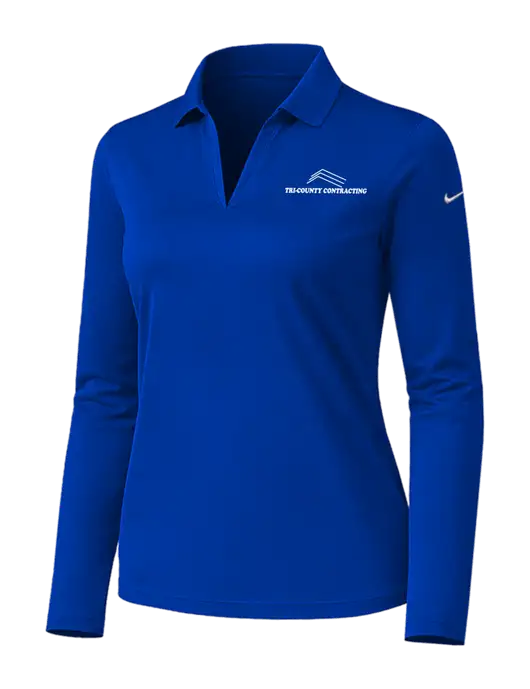 Nike Womens Dark Royal Dri-FIT Micro Pique 2.0 Long Sleeve Polo w/Tri-County Logo