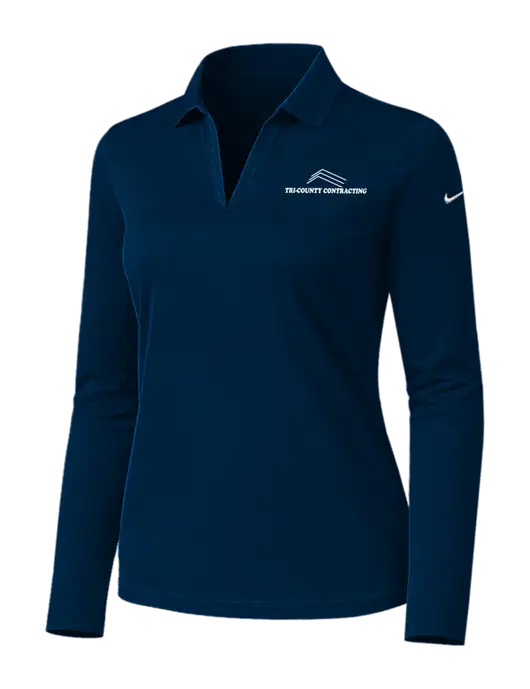 Nike Womens Navy Dri-FIT Micro Pique 2.0 Long Sleeve Polo w/Tri-County Logo