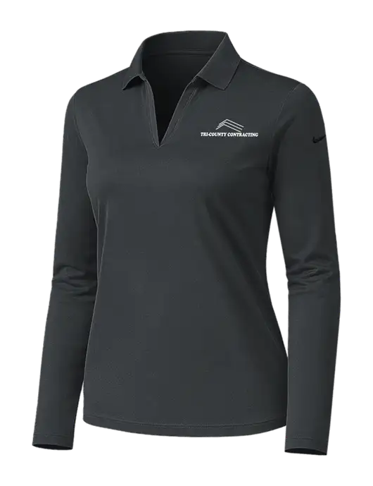 Nike Womens Dark Grey Dri-FIT Micro Pique 2.0 Long Sleeve Polo w/Tri-County Logo