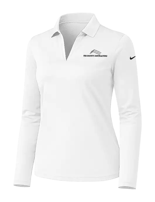 Nike Womens White Dri-FIT Micro Pique 2.0 Long Sleeve Polo w/Tri-County Logo