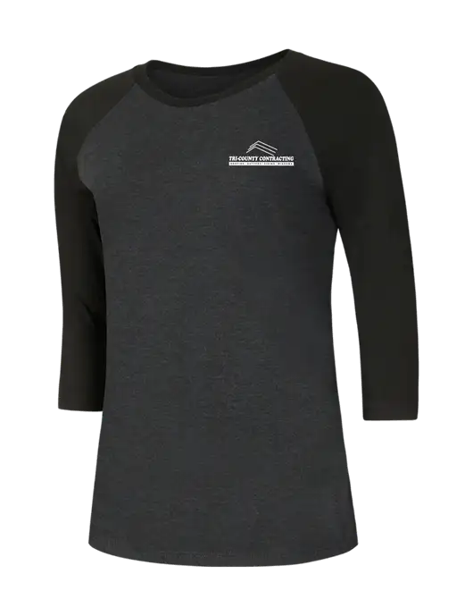 Womens Simply Soft 3/4 Sleeve Black/Black Frost Ring Spun Cotton T-Shirt w/Tri-County Logo