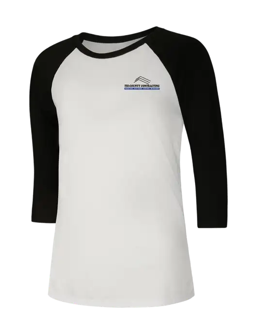 Womens Simply Soft 3/4 Sleeve Black/White Ring Spun Cotton T-Shirt w/Tri-County Logo
