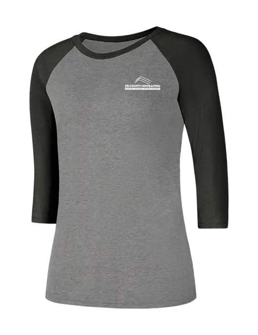 Womens Simply Soft 3/4 Sleeve Black Frost/Grey Frost Ring Spun Cotton T-Shirt w/Tri-County Logo