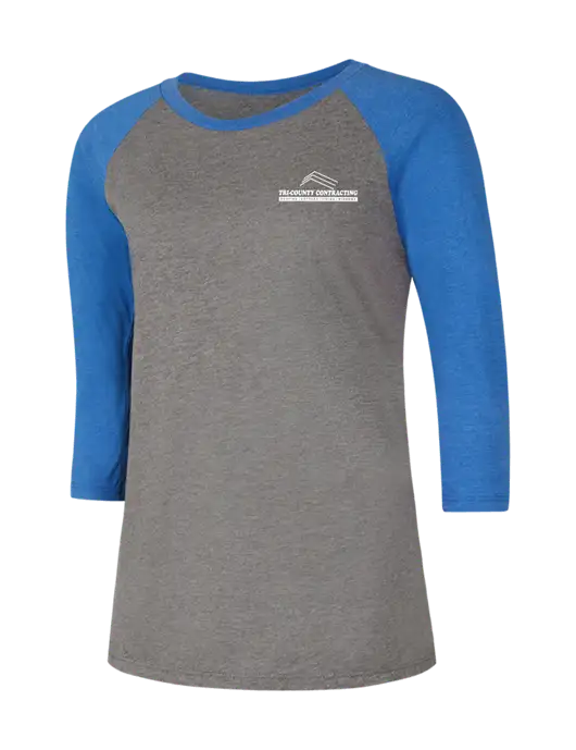 Womens Simply Soft 3/4 Sleeve Royal Frost/Grey Ring Spun Cotton T-Shirt w/Tri-County Logo