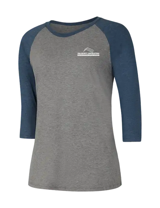 Womens Simply Soft 3/4 Sleeve Navy Frost/Grey Frost Ring Spun Cotton T-Shirt w/Tri-County Logo