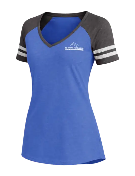 Womens Royal Heather/Charcoal Heather V-Neck Game Tee w/Tri-County Logo
