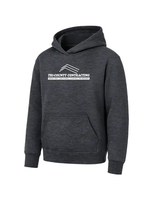 Youth Dark Heather Grey 7.8 oz Pullover Hooded Sweatshirt w/Tri-County Logo